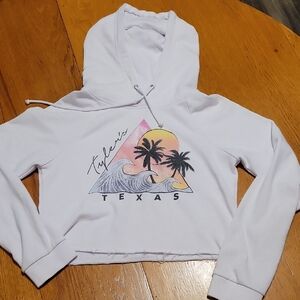 White Graphic Crop Hoodie